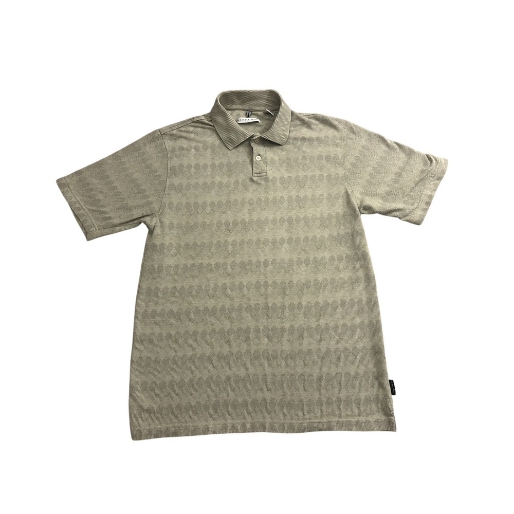Geoffrey Beene Polo Shirt Mens Medium Green Excellent Textured Knit Geometric